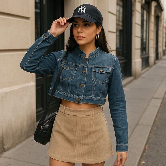 Angel Kiss Cropped Denim Jacket Y2K Distressed Juniors L Fall Layering - Picture 1 of 10